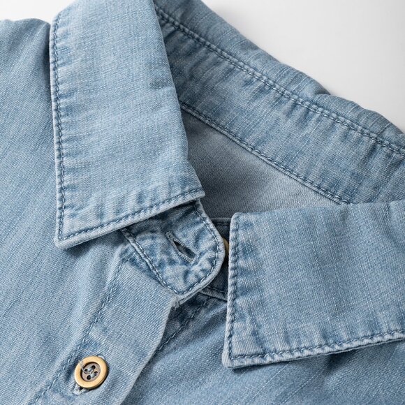 💙 Dusk Blue Rolled Sleeve Denim Button-Up Shirt – Size M - Picture 6 of 8